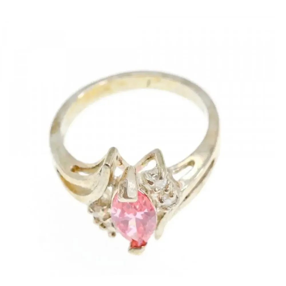 925 Sterling Silver Pink & White CZ Ring Size 7